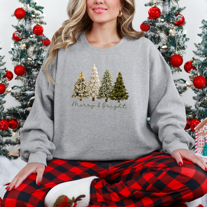 Merry & Bright Faux Yarn Trees Sweatshirt