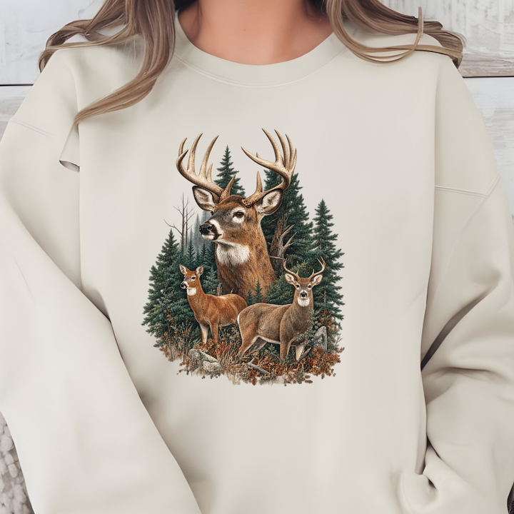 Wholesale Forest Three Deer Graphic Sweatshirt - Sand
