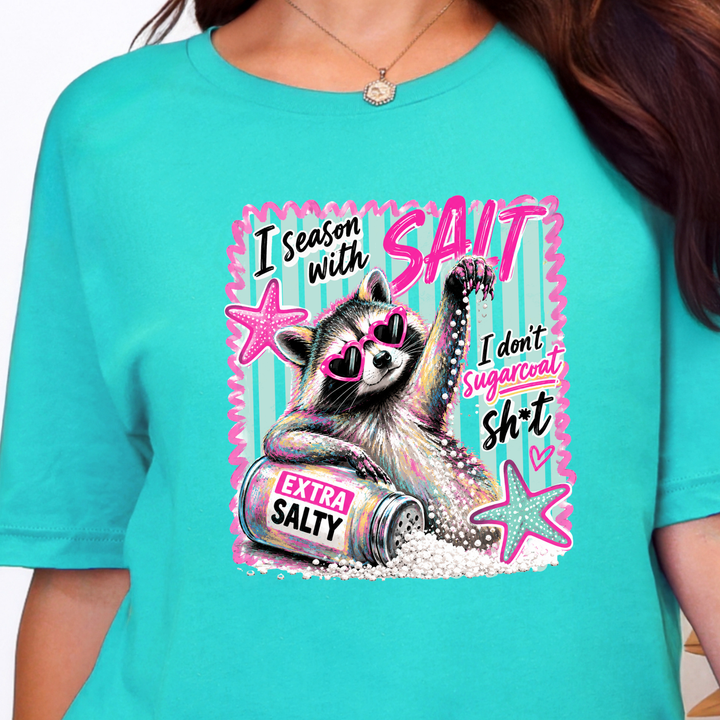 Wholesale Season with Salt Raccoon Graphic Tee - Heather Sea Green