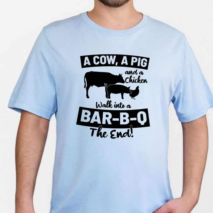 Wholesale Cow, Pig &amp; Chicken Bar B Q Graphic Tee - Baby Blue