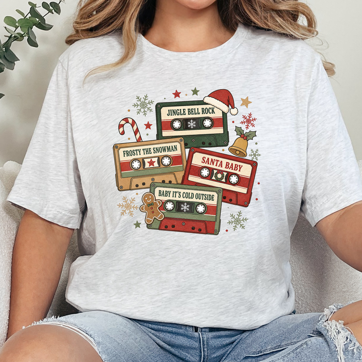 Wholesale Vintage Christmas Cassettes Graphic Tee - Ash