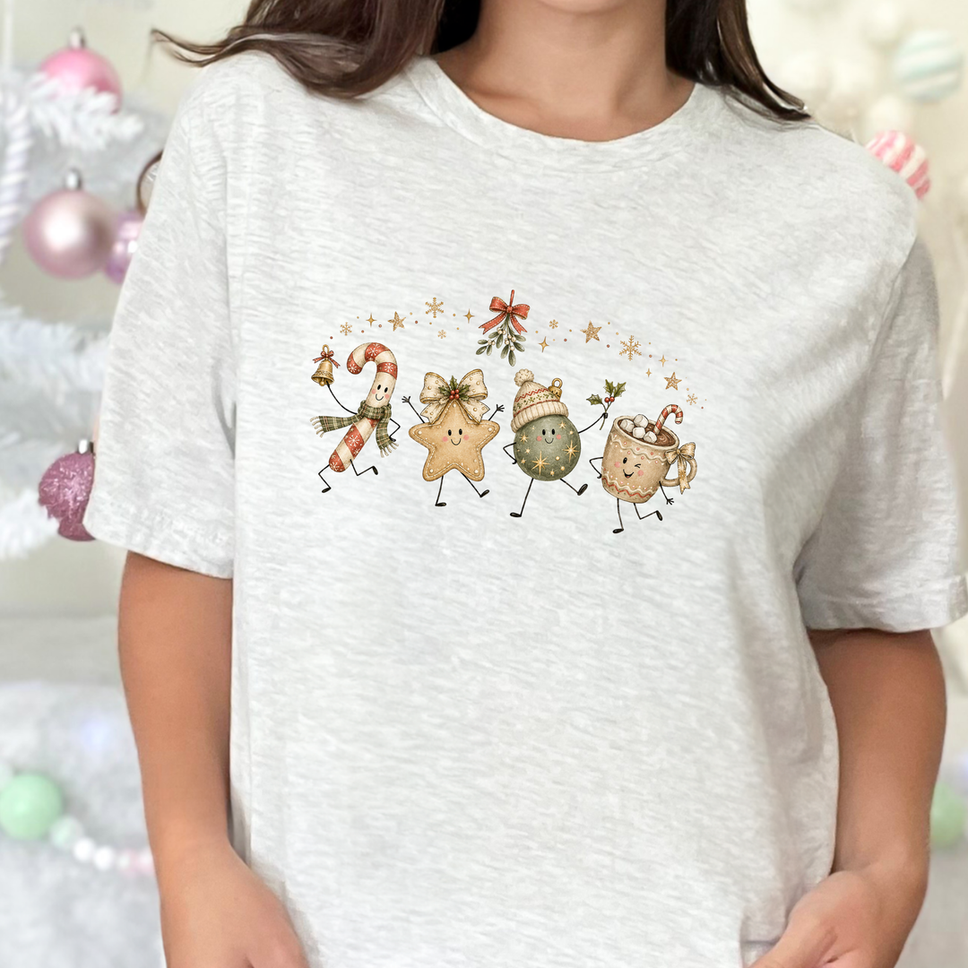Wholesale Christmas Treat Friends Graphic Tee - Ash
