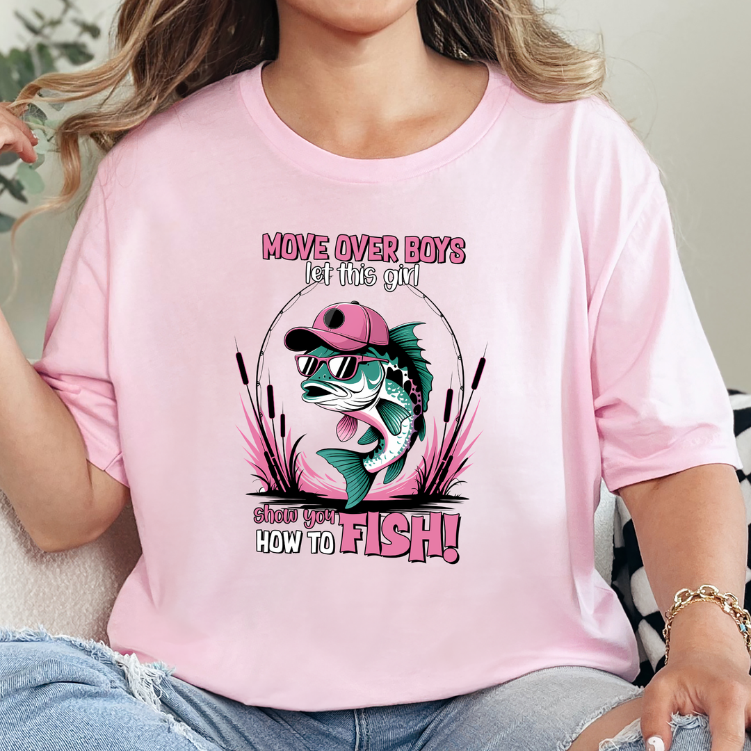 Wholesale Girl Show You How to Fish Graphic Tee - Soft Pink Tee