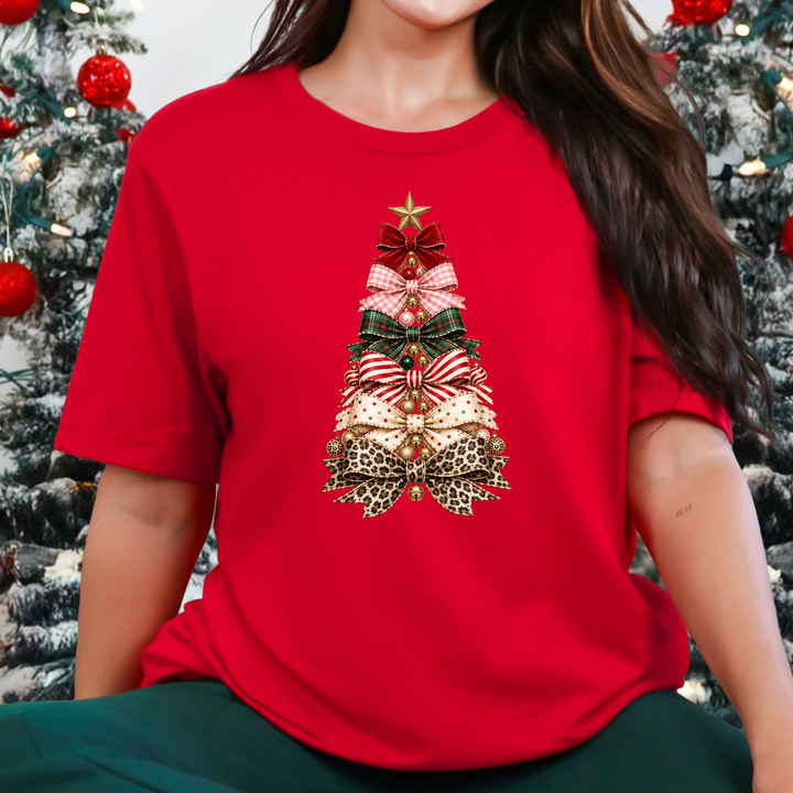 Wholesale Christmas Bow Tree Graphic Tee - Red
