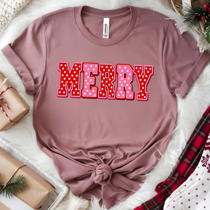 Wholesale Polka Dot Merry Graphic Tee - Heather Mauve
