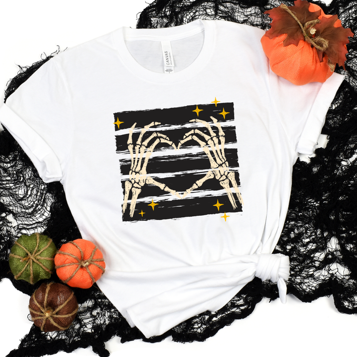 Wholesale Halloween Skeleton Hands Graphic Tee - White