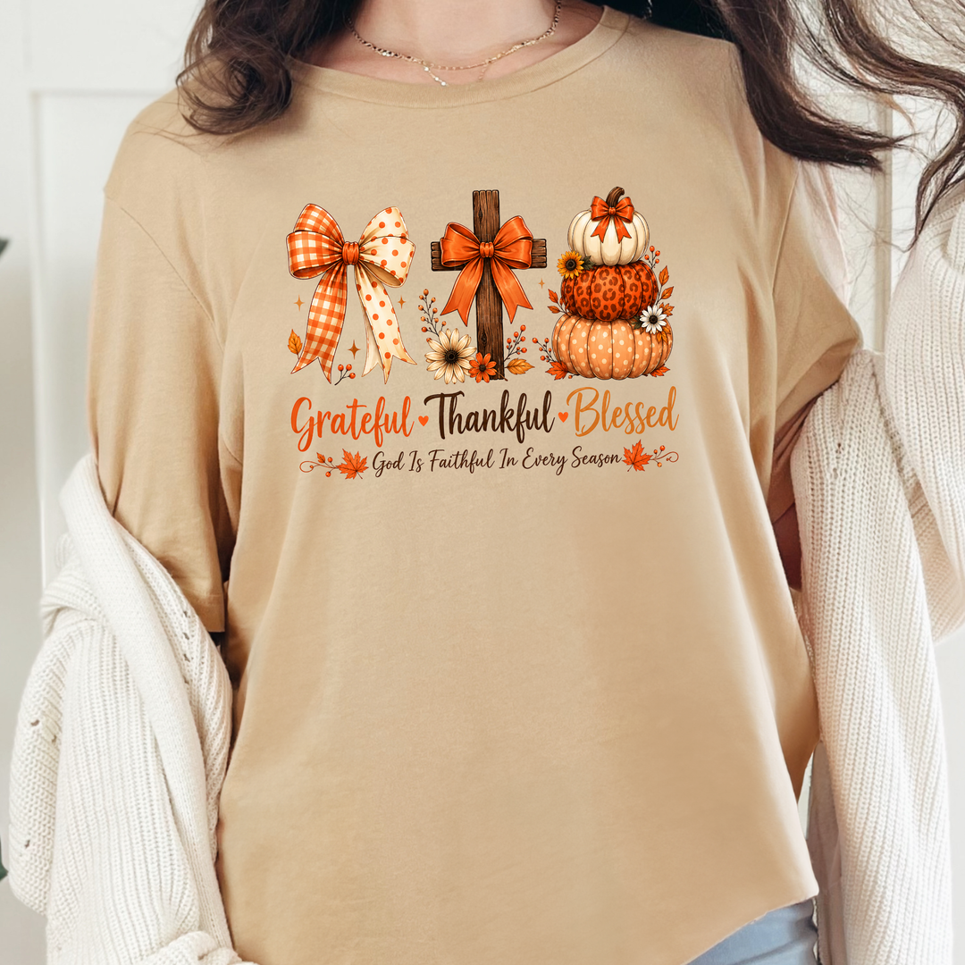 Wholesale Grateful Thankful Blessed Graphic Tee - Sand Dune