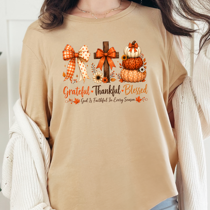 Wholesale Grateful Thankful Blessed Graphic Tee - Sand Dune