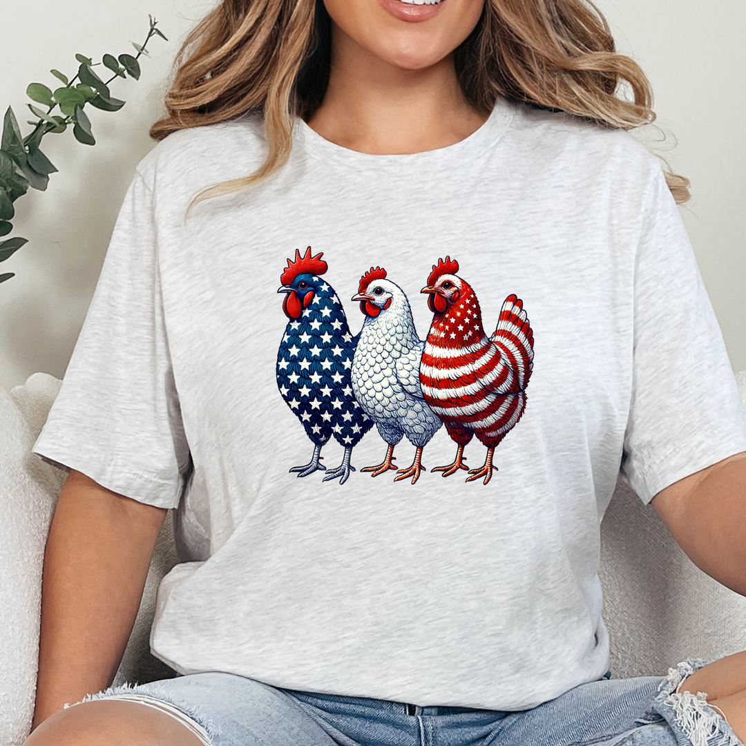 Wholesale Patriotic Chickens Graphic Tee - Ash Tee