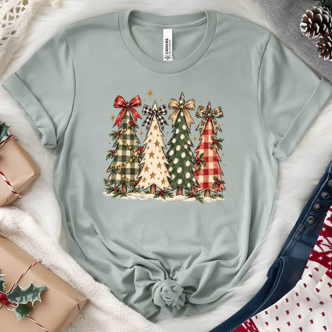Wholesale Plaid Christmas Tree Graphic Tee - Heather Sage