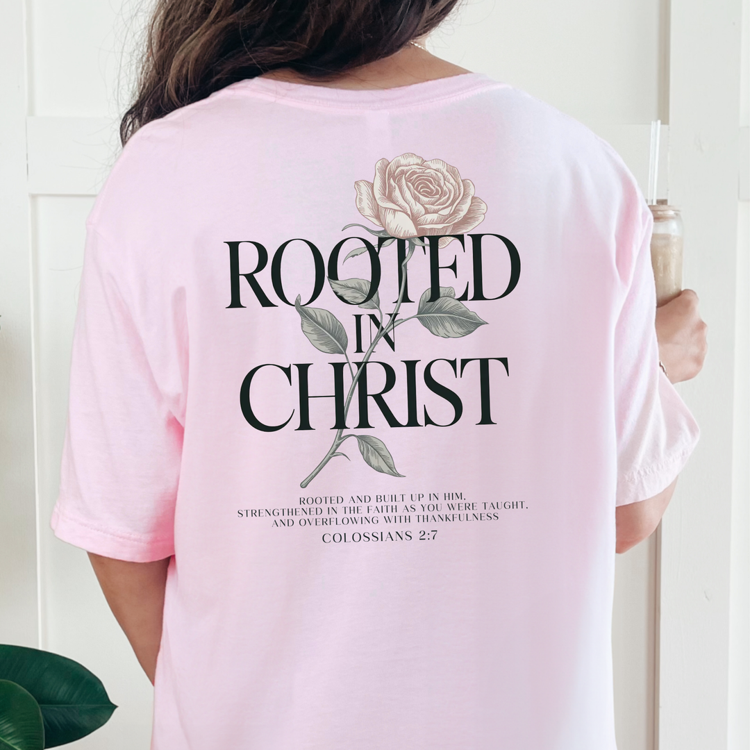 Wholesale Rooted in Christ Graphic Tee- Pink