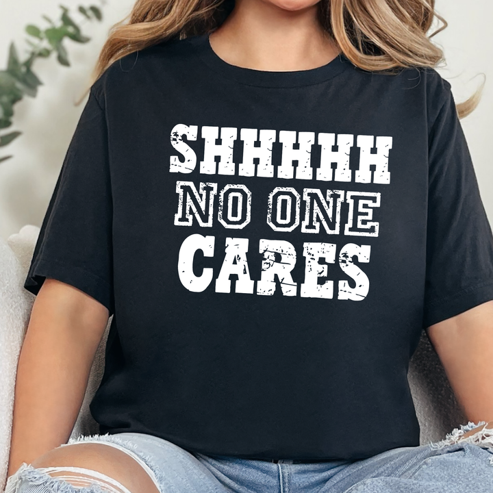 Wholesale Shh No One Cares Graphic Tee - Heather Black