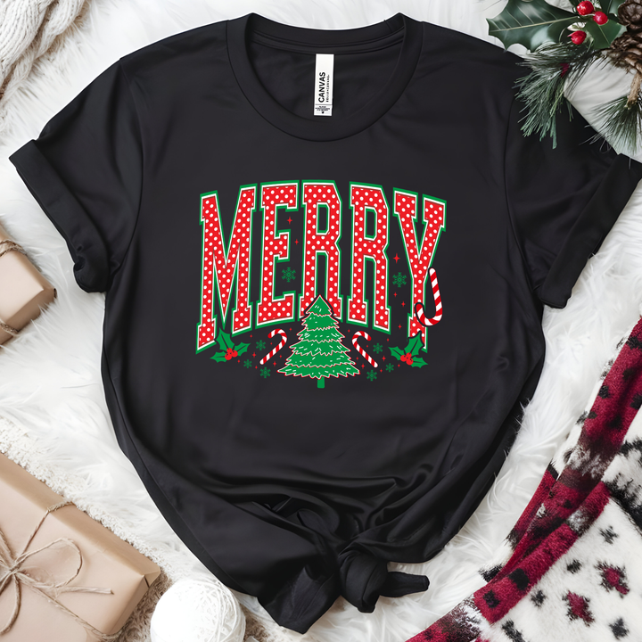 Wholesale Merry Polka Dot Graphic Tee - Heather Black