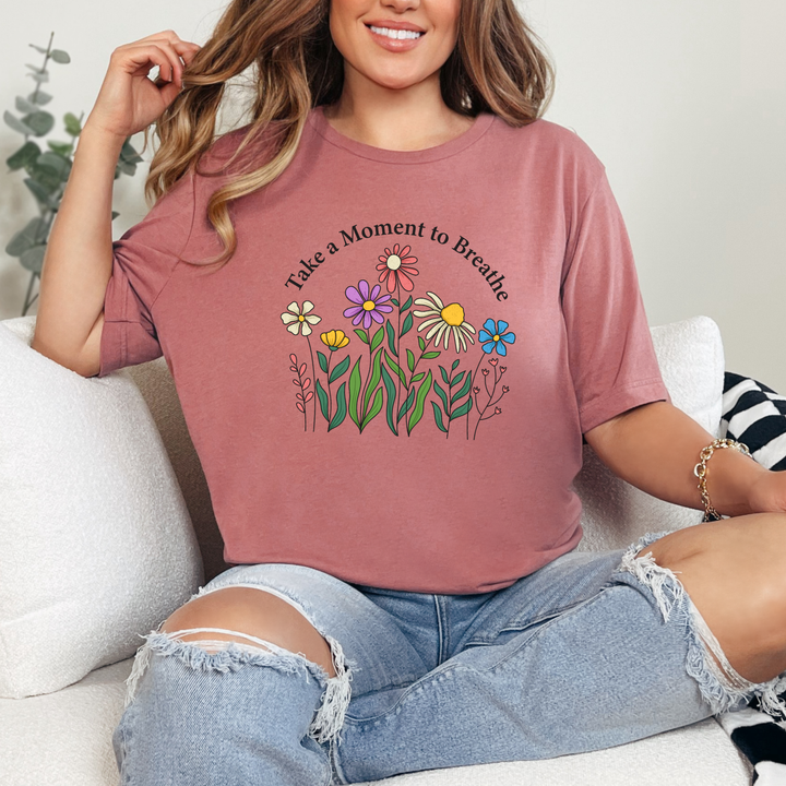 Wholesale Take A Moment To Breathe Graphic Tee - Mauve Tee