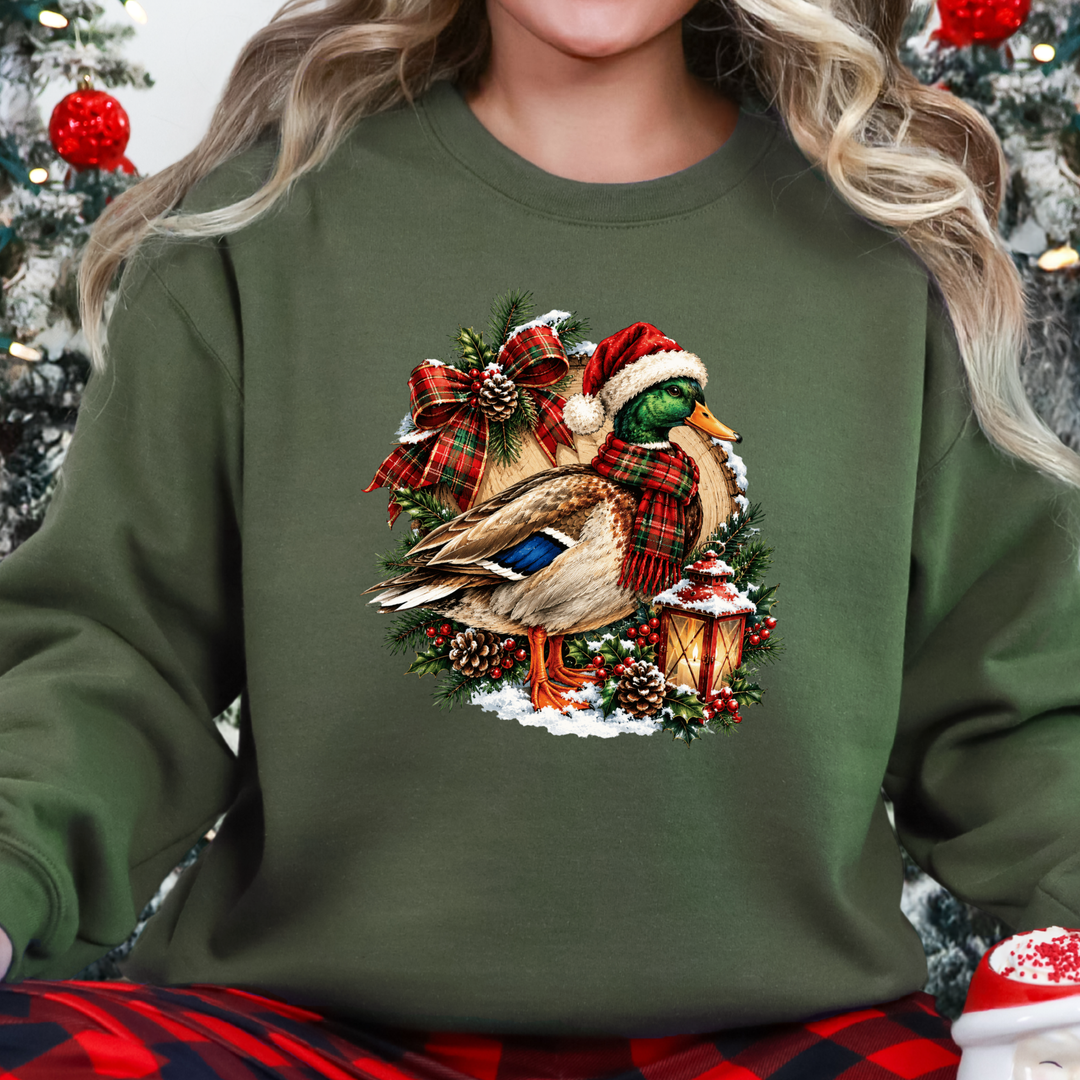 Wholesale Christmas Mallard Duck Graphic Sweatshirt - Military Green