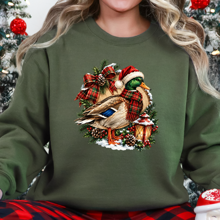 Wholesale Christmas Mallard Duck Graphic Sweatshirt - Military Green
