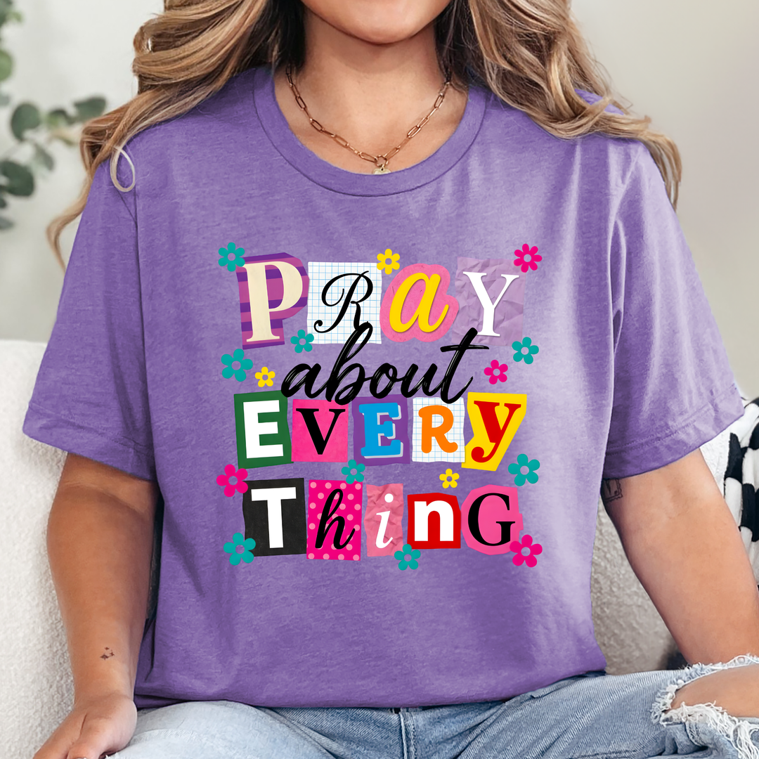 Wholesale Pray About Everything Graphic Tee - Heather Team Purple Tee