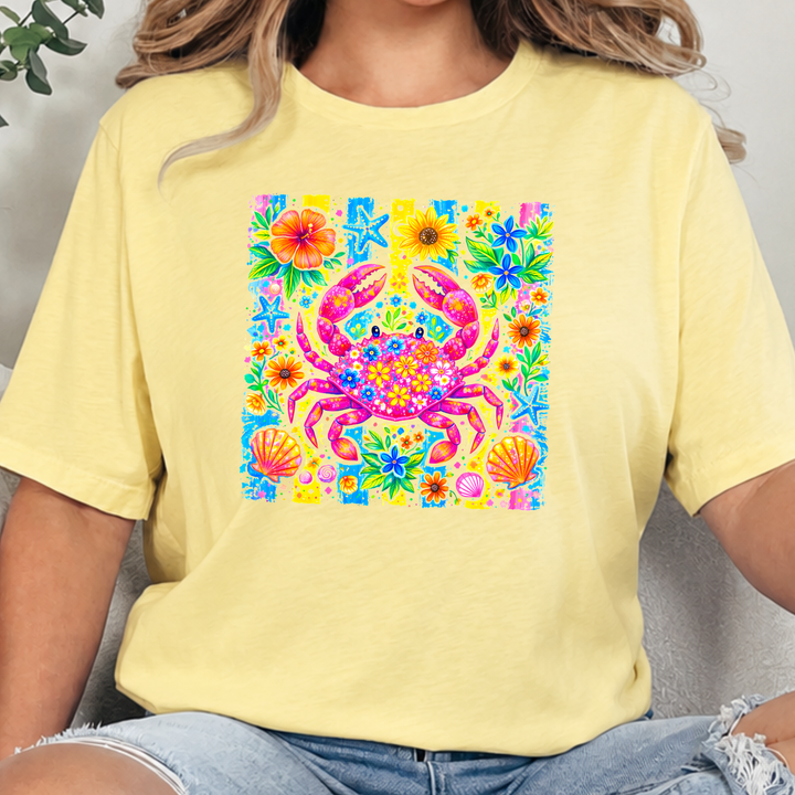 Wholesale Preppy Summer Crab Graphic Tee - Heather French Vanilla