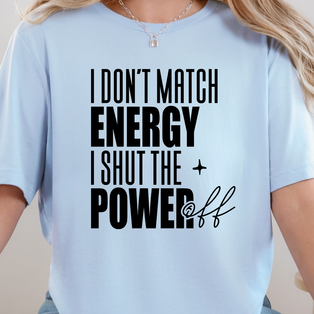Wholesale Shut the Power Off Words Graphic Tee - Baby Blue