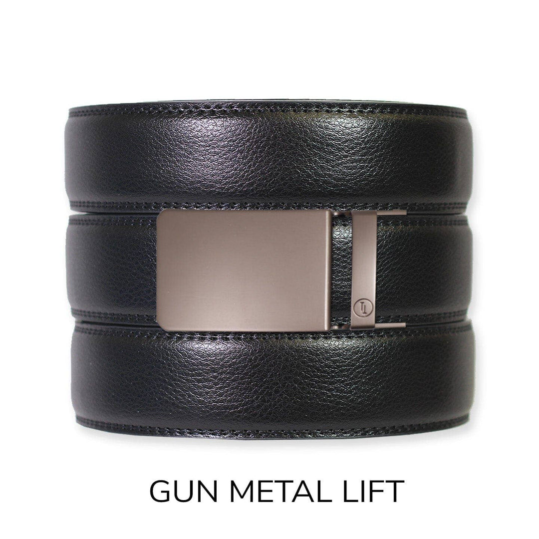 Black Leather Ratchet Belt & Buckle Set