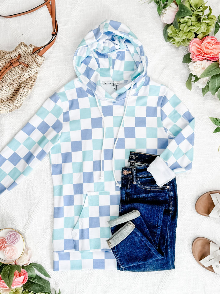 IN STOCK Hailey Pullover Hoodie - Blue and Mint Checker MM EXCLUSIVE