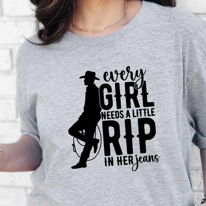 Wholesale A Little Rip in her Jeans Graphic Tee - Grey