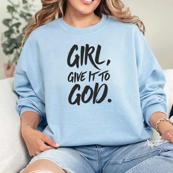 Wholesale Girl, Give It To God Graphic Sweatshirt - Light Blue