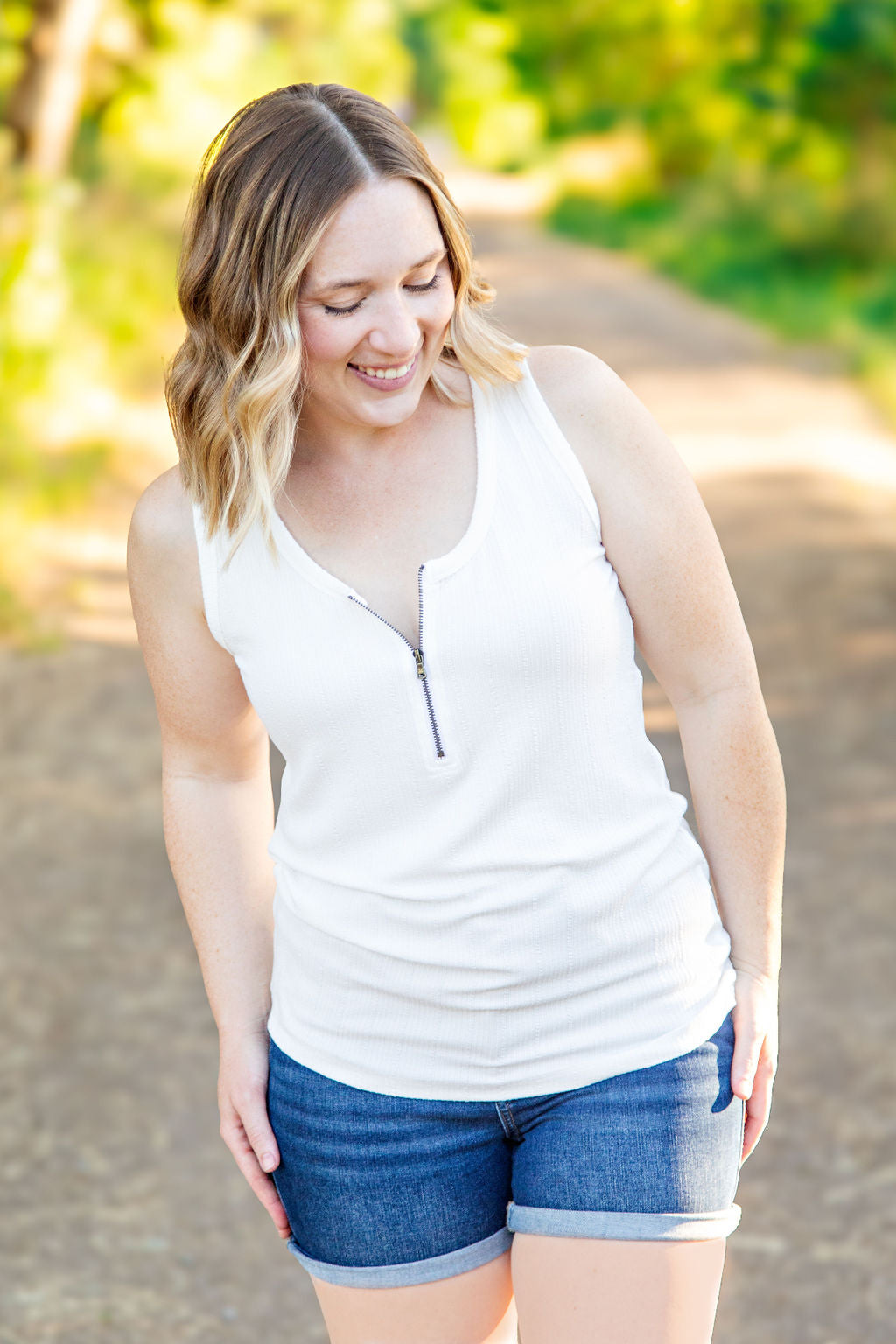 IN STOCK Mila Zipper Tank - Ivory FINAL SALE