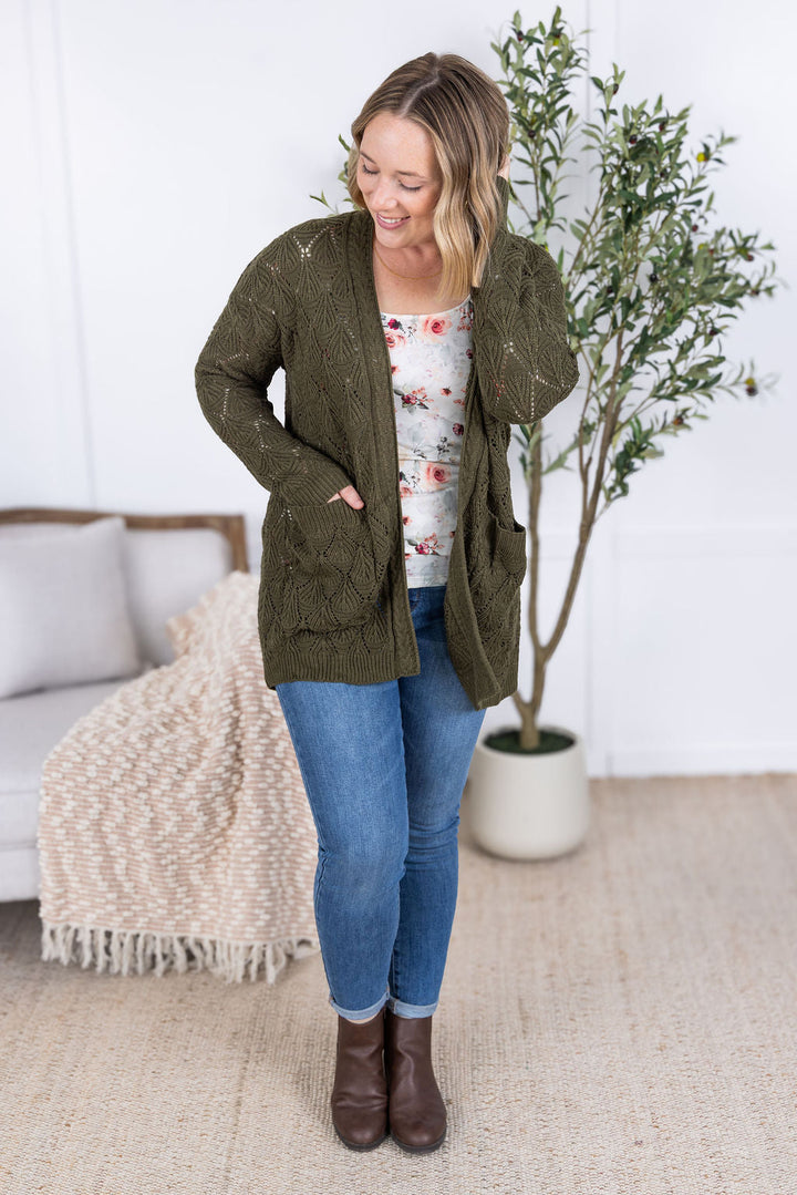 IN STOCK Open Knit Cardigan - Olive