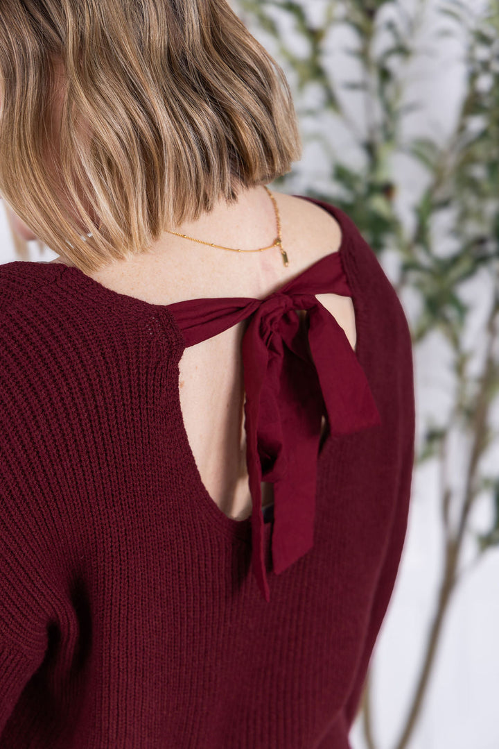 IN STOCK Bethany Bow Knit Sweater - Burgundy