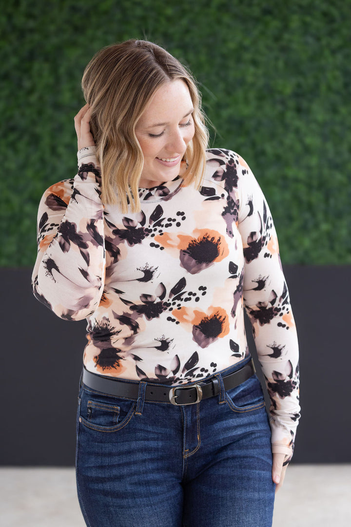 IN STOCK Blair Long Sleeve Top - Neutral Abstract