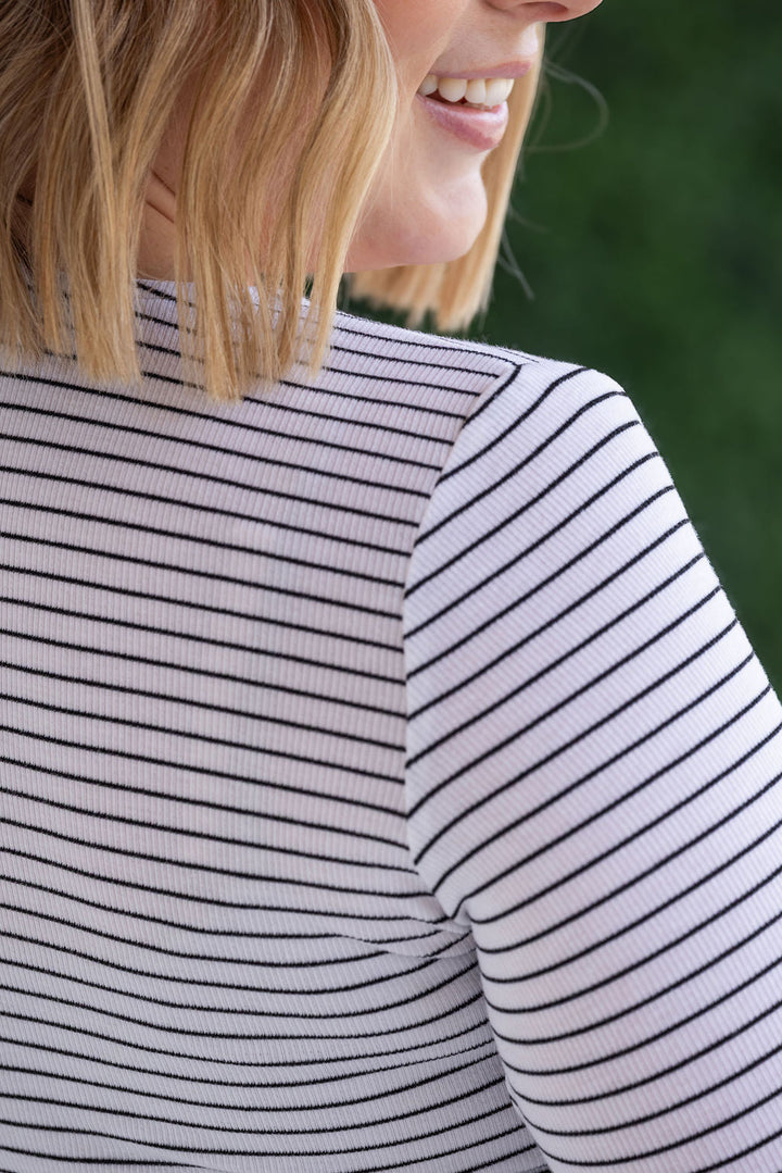 IN STOCK Striped Henley Long Sleeve - White