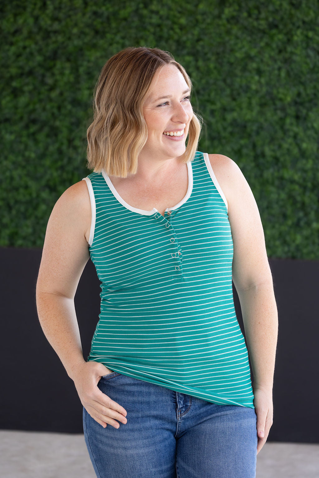 IN STOCK Shiloh Button Snap Tank - Green FINAL SALE