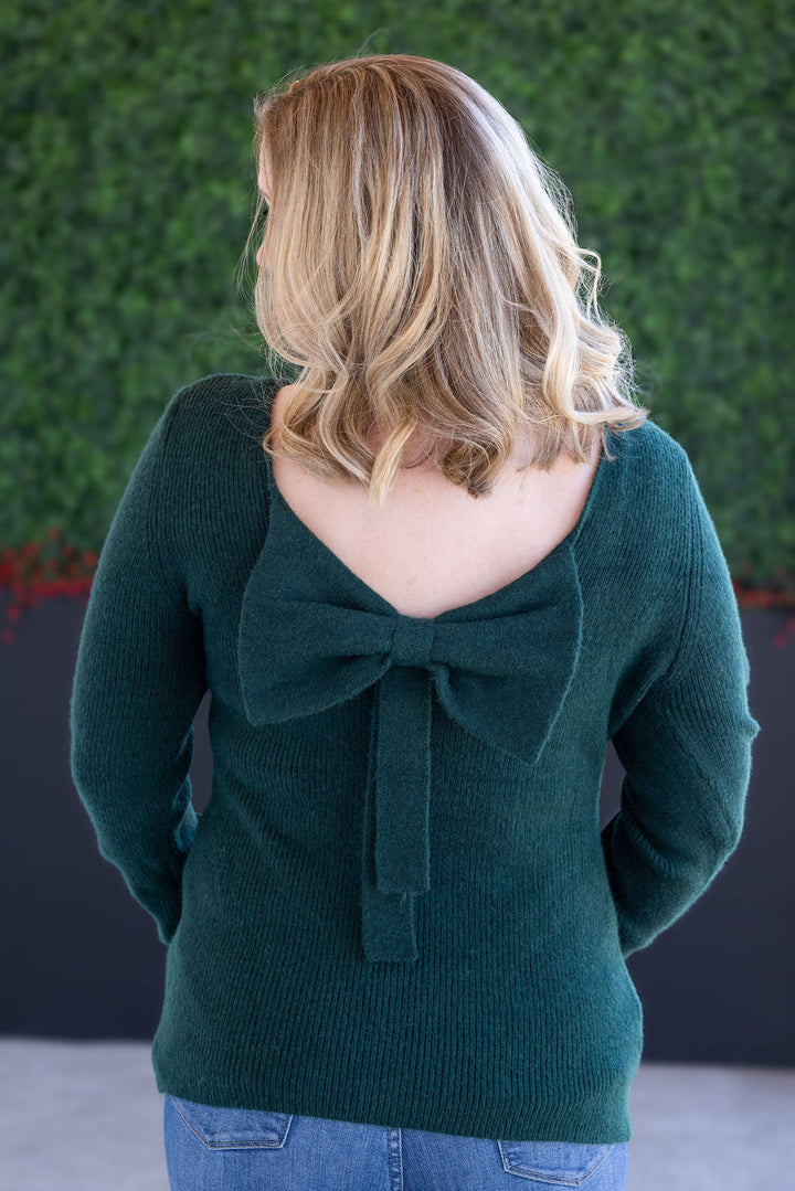 IN STOCK Bridget Back Bow Sweater - Hunter Green