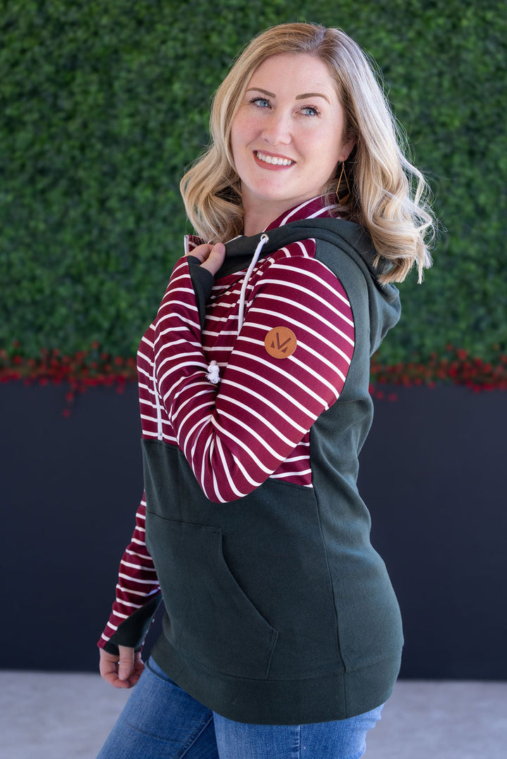 IN STOCK Soft Classic HalfZip Hoodie - Evergreen and Burgundy Stripes