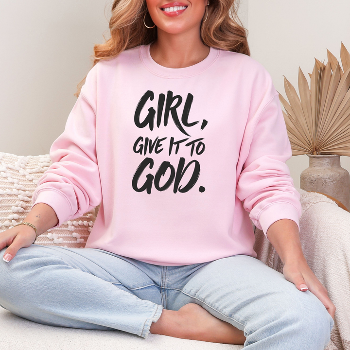 Wholesale Girl, Give It To God Graphic Sweatshirt - Light Pink