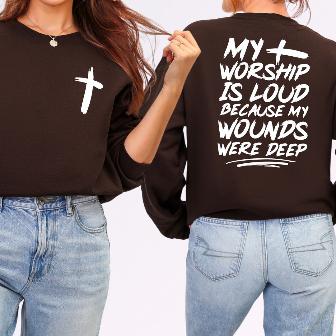 Wholesale My Worship is Loud Graphic Sweatshirt - Dark Chocolate
