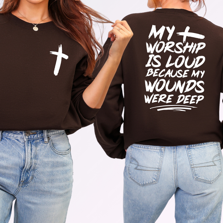 Wholesale My Worship is Loud Graphic Sweatshirt - Dark Chocolate