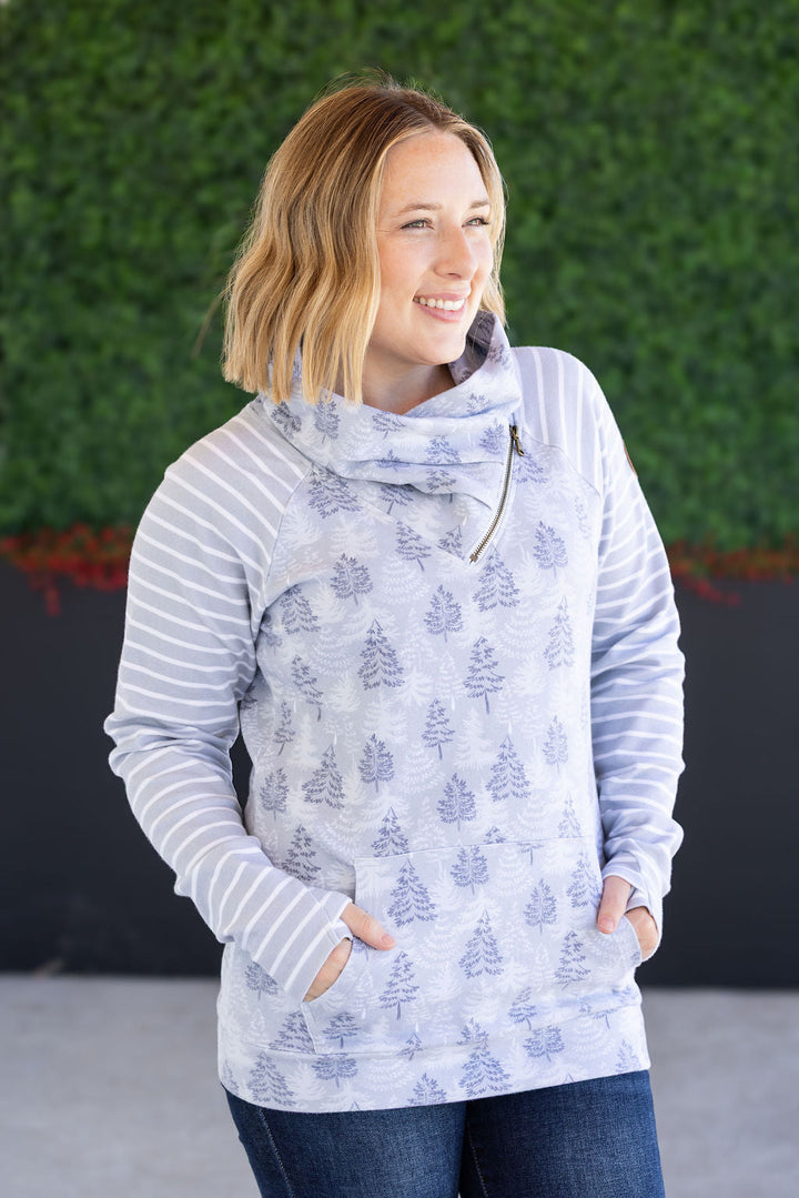IN STOCK Classic Zoey ZipCowl Sweatshirt - Grey Trees and Stripes