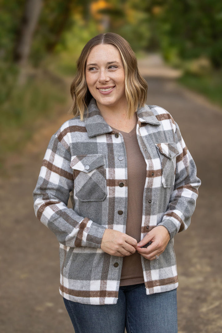 IN STOCK Norah Plaid Shacket - Grey and Tan | Women's Shacket FINAL SALE