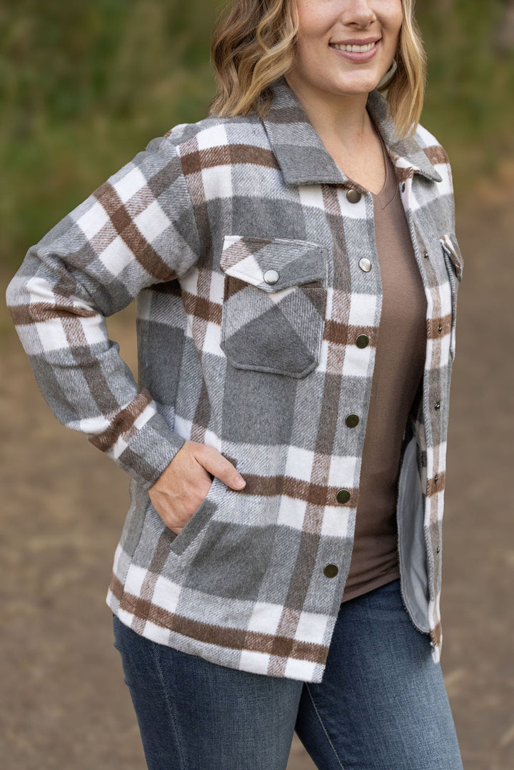 IN STOCK Norah Plaid Shacket - Grey and Tan | Women's Shacket FINAL SALE