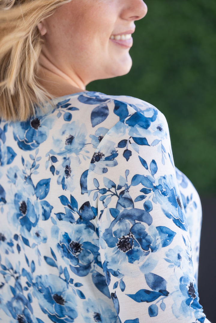 IN STOCK Long Sleeve Sarah Ruffle Top - Sapphire Floral