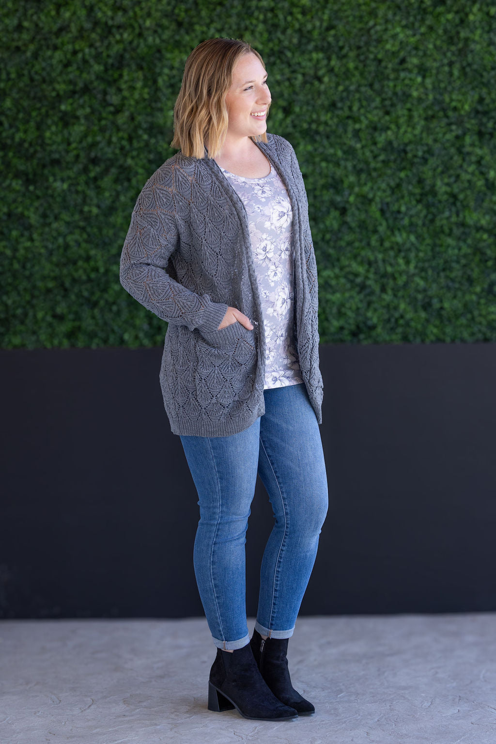 IN STOCK Open Knit Cardigan - Grey