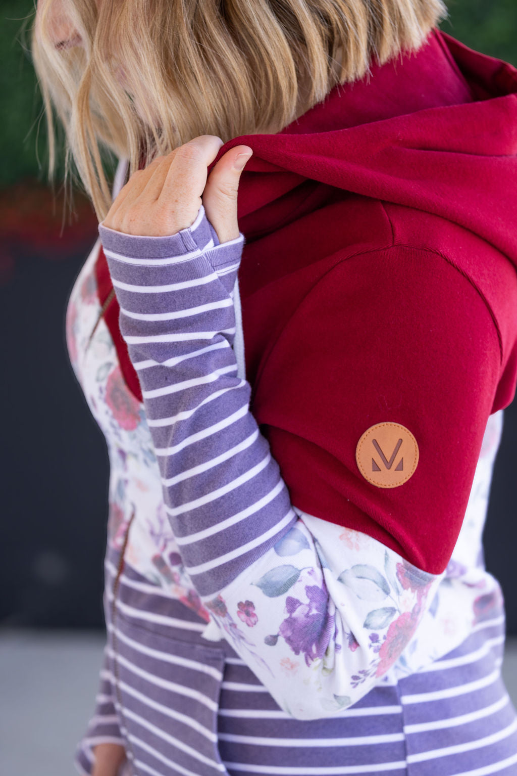 IN STOCK Colorblock Fullzip - Burgundy, Burgundy Bloom, and Plum Stripes