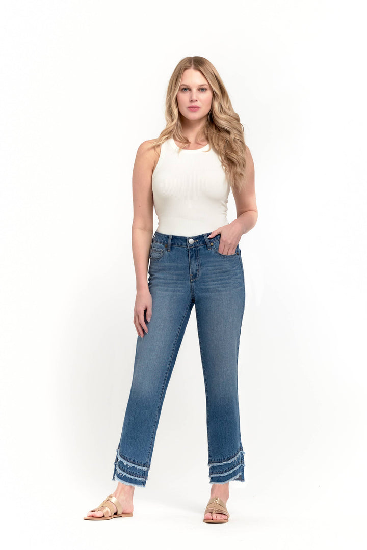 28" Mid-Rise Slim Straight Jean w/ Triple Fray hem in Lila