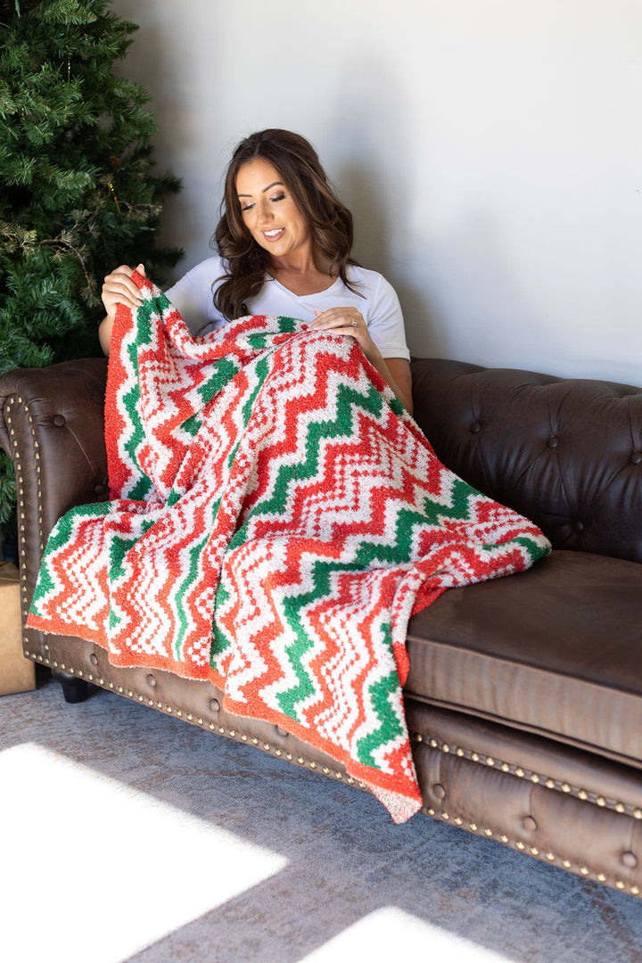 IN STOCK Plush and Fuzzy Blanket - Holiday Chevron