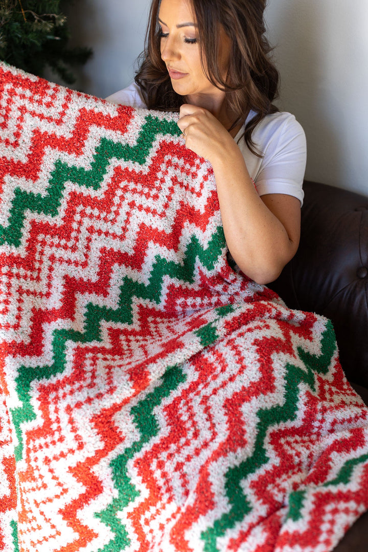 IN STOCK Plush and Fuzzy Blanket - Holiday Chevron