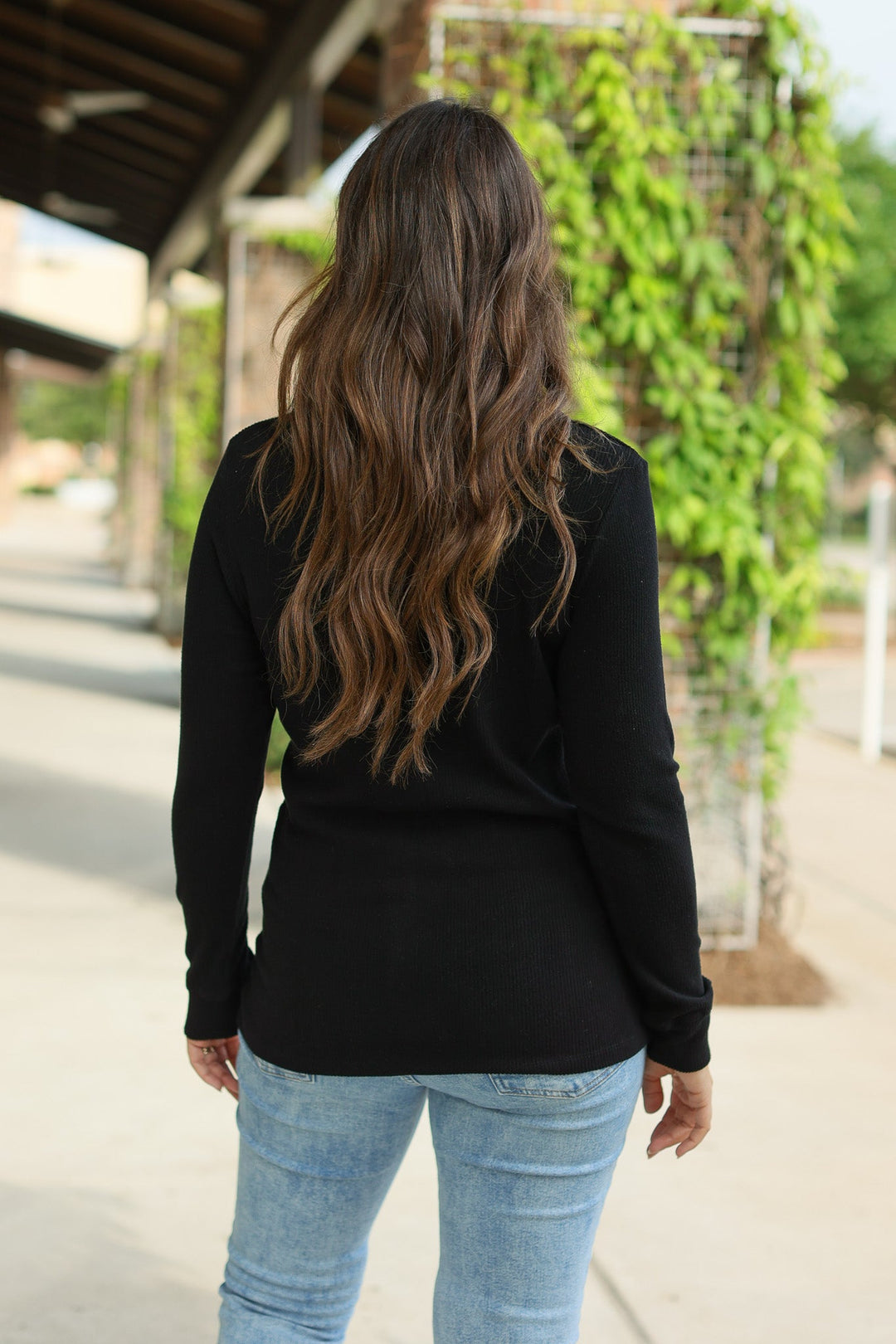 IN STOCK Brielle Henley Ribbed Long Sleeve - Black