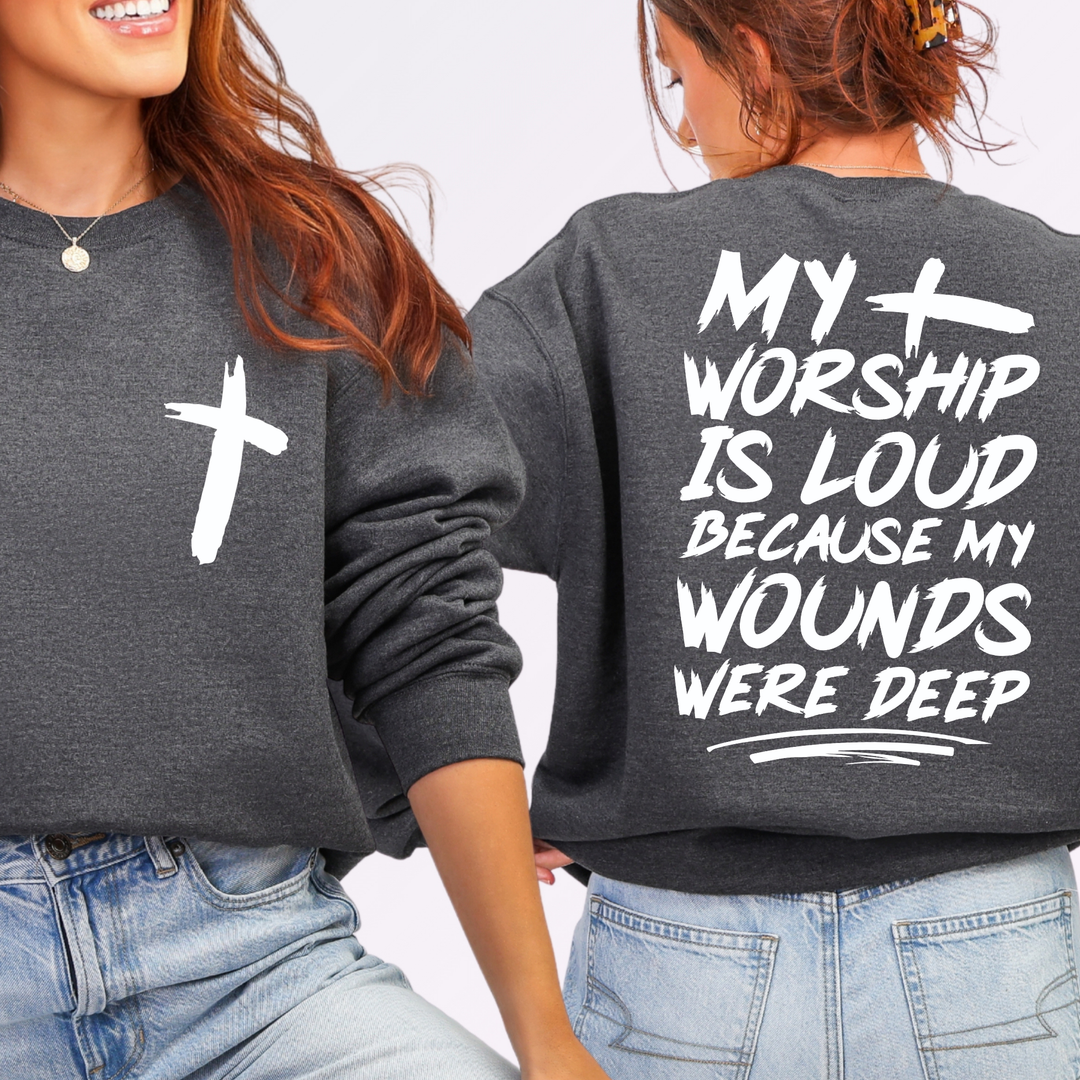 Wholesale My Worship is Loud Graphic Sweatshirt - Dark Heather