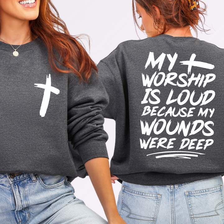 Wholesale My Worship is Loud Graphic Sweatshirt - Dark Heather